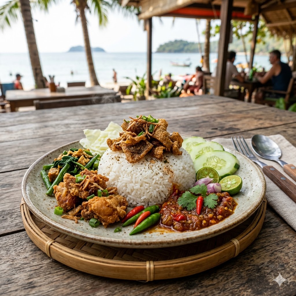 Sego Kulit dengan nasi dan ayam kulit crispy